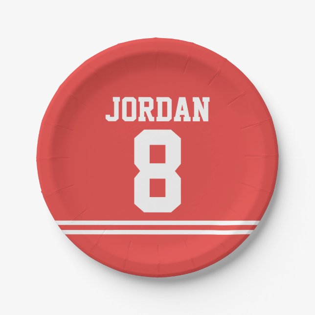 Red Football Jersey - Sports Theme Birthday Party Paper Plates (Front)