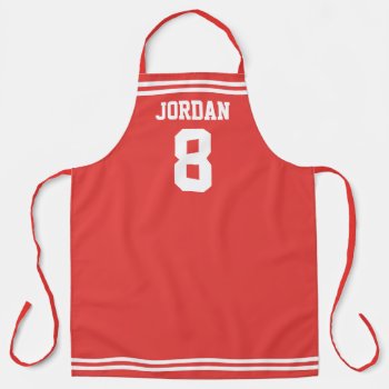 Red Football Jersey With Custom Name And Number Apron by chingchingstudio at Zazzle