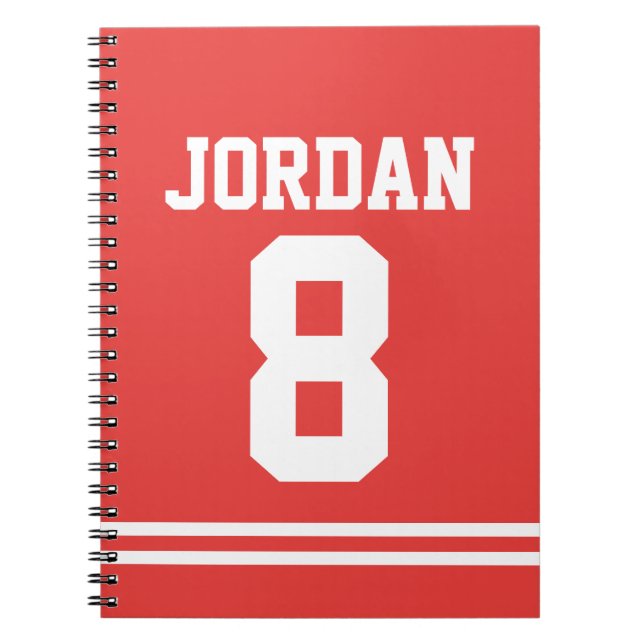 Red Football Jersey with Custom Name and Number Notebook (Front)