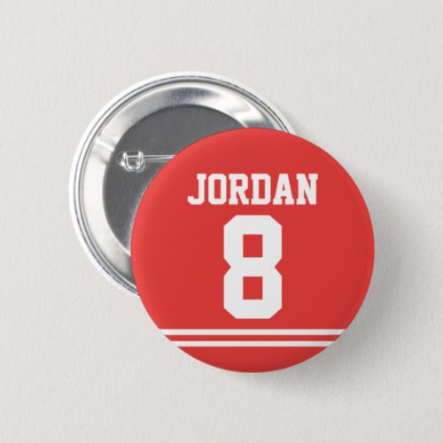 Red Football Jersey with Custom Name and Number Pinback Button