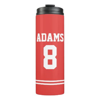 Red Football Jersey With Custom Name And Number Thermal Tumbler by chingchingstudio at Zazzle