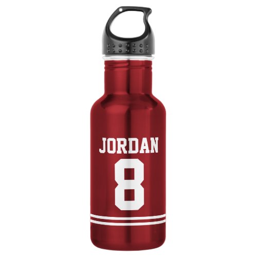 Red Football Jersey with Custom Name and Number Water Bottle