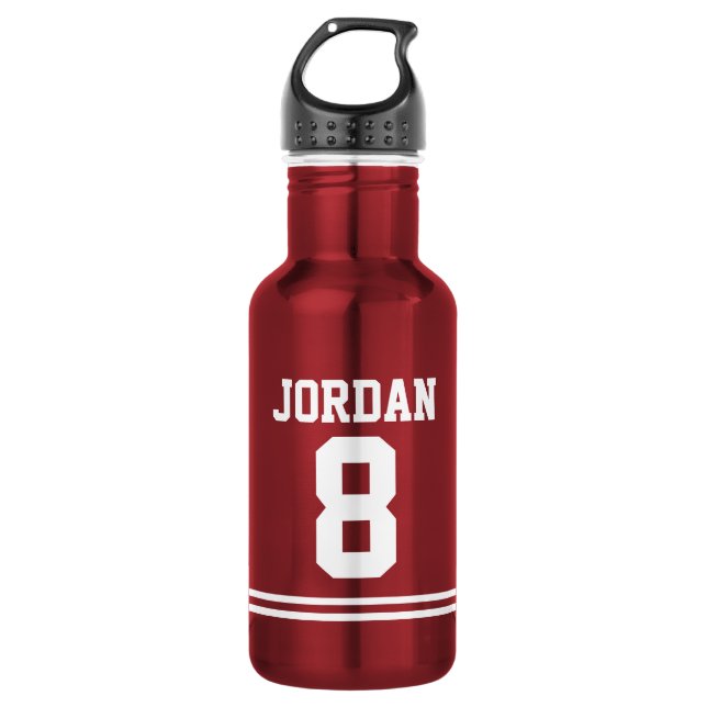 Red Football Jersey with Custom Name and Number Water Bottle (Front)