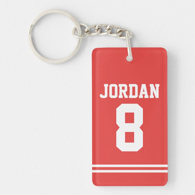 Red Football Jersey with Number Keychain (Front)