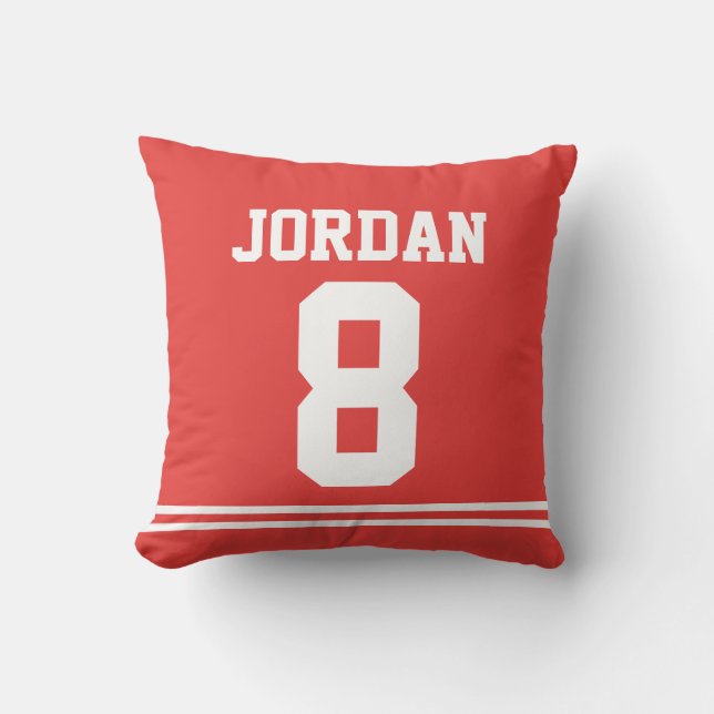 Red Football Jersey with Number Throw Pillow (Front)