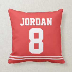 Red Football Jersey with Number Throw Pillow
