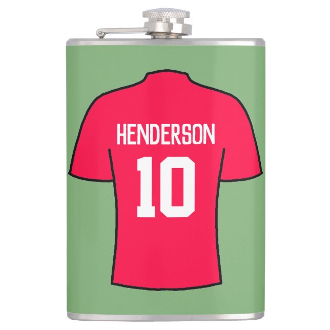 Red Football Shirt with Name and Number Flask (Front)