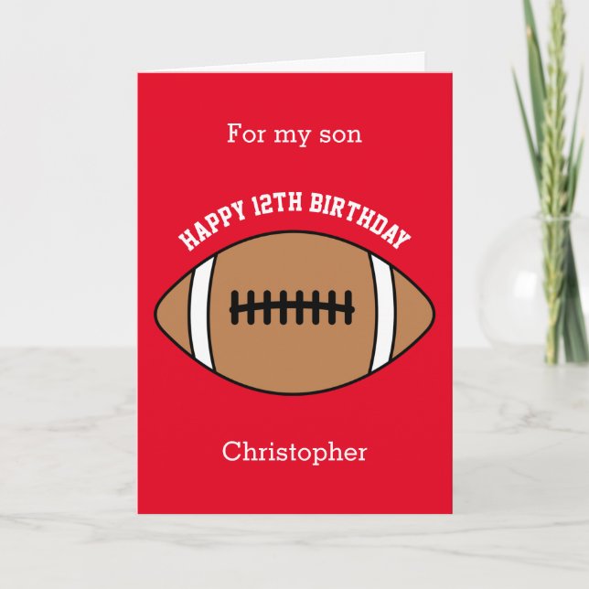 Red Football Sport 12th Birthday Card (Front)