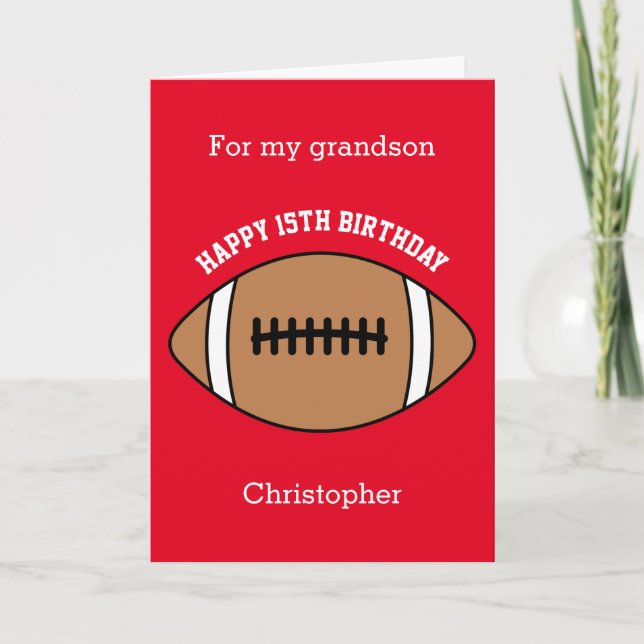 Red Football Sport 15th Birthday Card (Front)