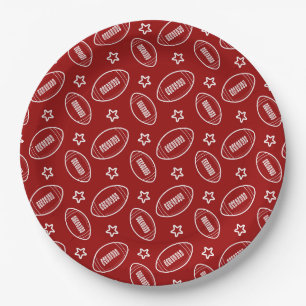 Red Football Sports Pattern Game Day Party Paper Plates