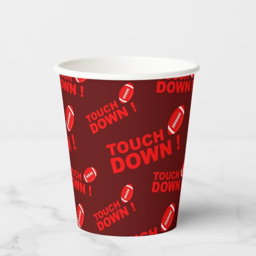 Red Football Sports Touch Down Game Ball Pattern Paper Cups