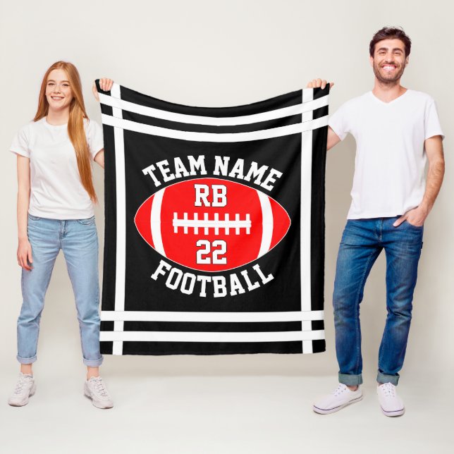 Red Football Team Name Player Position and Number Fleece Blanket (In Situ)