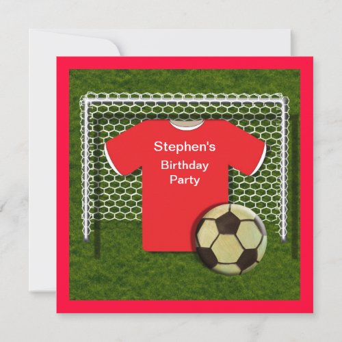 Red Football Theme Boys Birthday Party Invitations