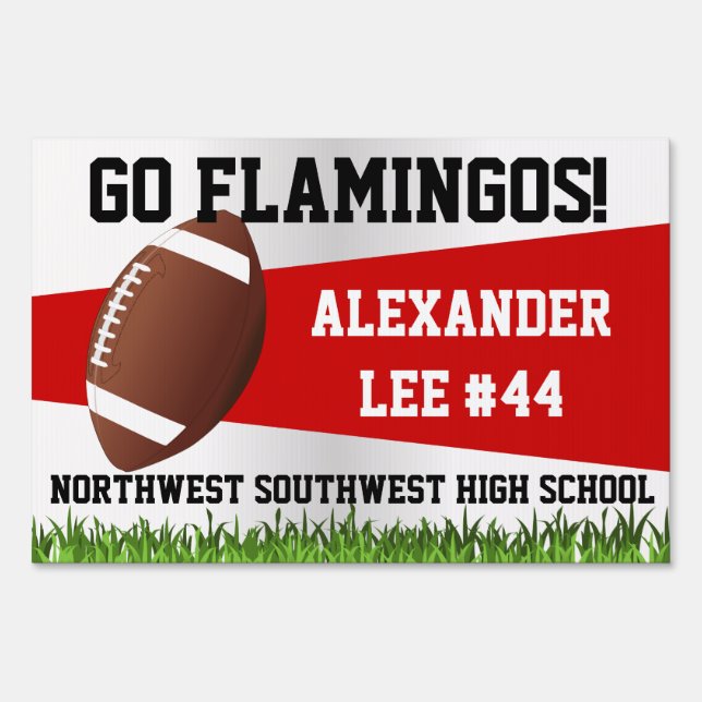 Red Football Yard Sign, Custom Name/School Sign (Front)