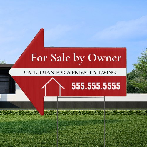 Red For Sale by Owner Arrow Custom Yard Sign