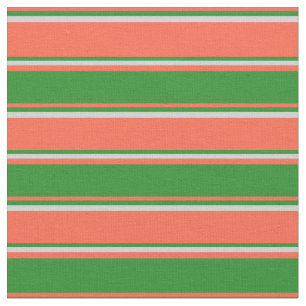 Red, Forest Green & Light Grey Colored Stripes Fabric