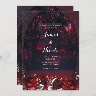 Red Forest Roses Gothic Wedding  Invitation