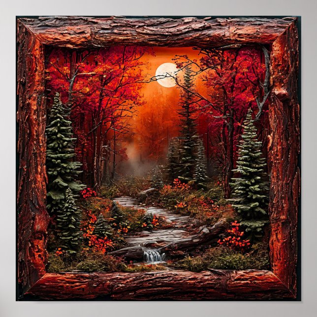 Red Forest Rustic Woodland Wall Art (Front)