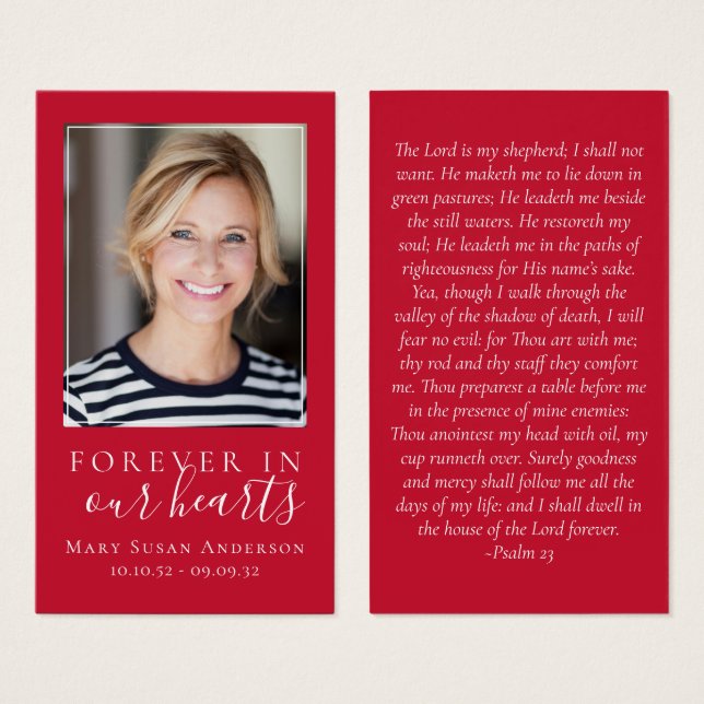 Red Forever in Our Hearts Memorial Card (Front & Back)