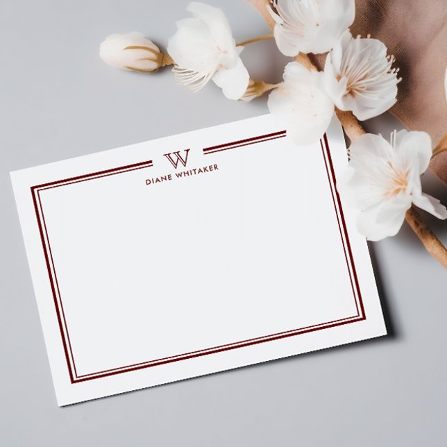 RED Formal Classic Family Monogram Double Frame Note Card (Creator Uploaded)