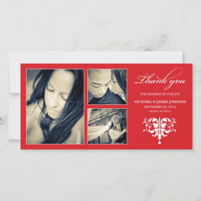 RED FORMAL COLLAGE | WEDDING THANK YOU CARD (Front)