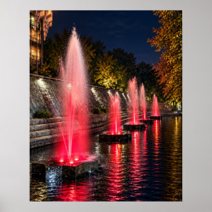 Red Fountain Night 16x20 Unframed Art Print