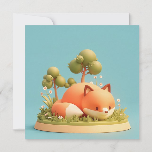 Red Fox 3D Clay Style Forest Meadow Postcard (Front)