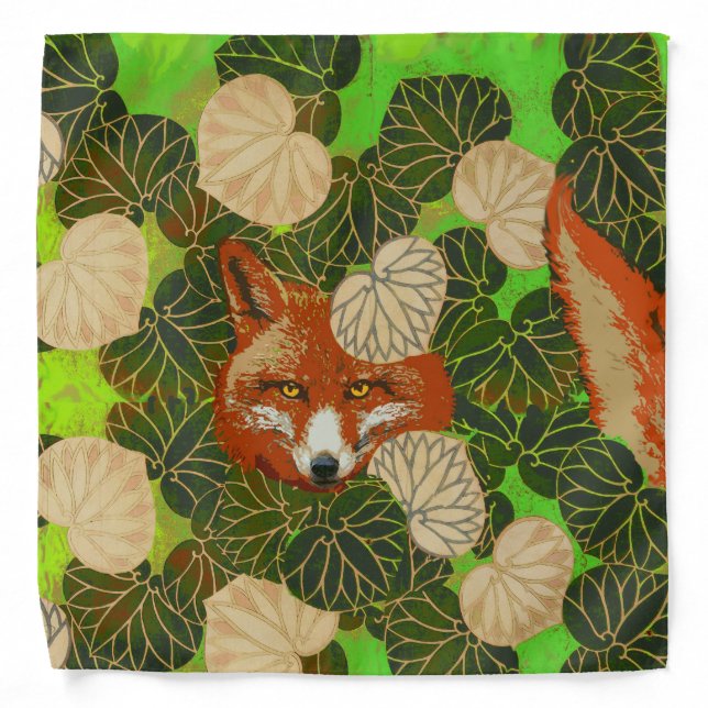 RED FOX AMONG THE GREEN LEAVES AND FOLIAGE BANDANA (Front)