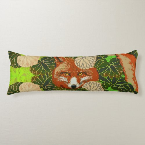 RED FOX AMONG THE GREEN LEAVES AND FOLIAGE BODY PILLOW