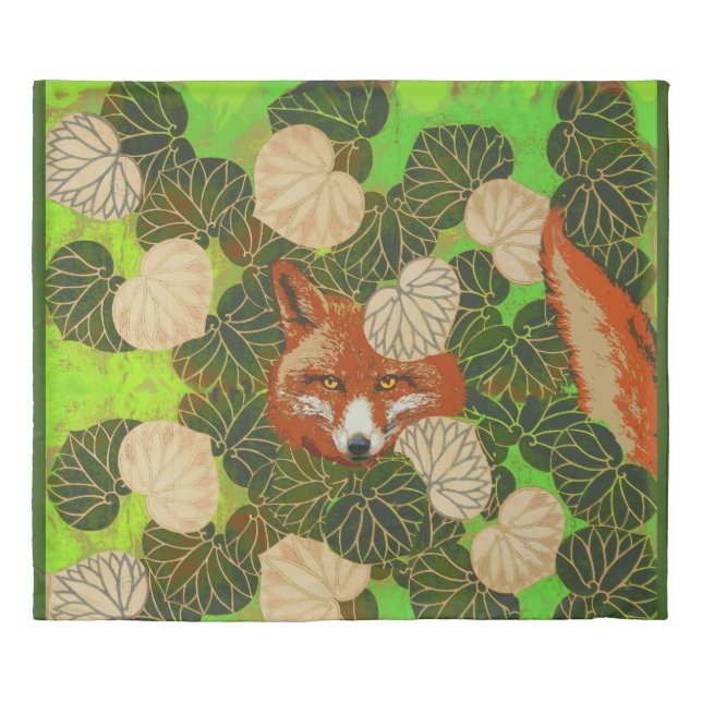 RED FOX AMONG THE GREEN LEAVES AND FOLIAGE DUVET COVER (Front)