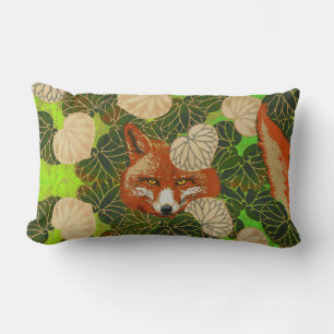 RED FOX AMONG THE GREEN LEAVES AND FOLIAGE LUMBAR PILLOW