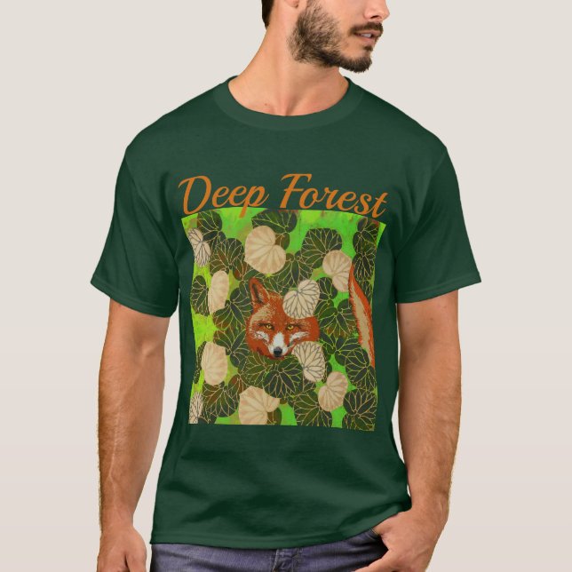 RED FOX AMONG THE GREEN LEAVES AND FOLIAGE T-Shirt (Front)