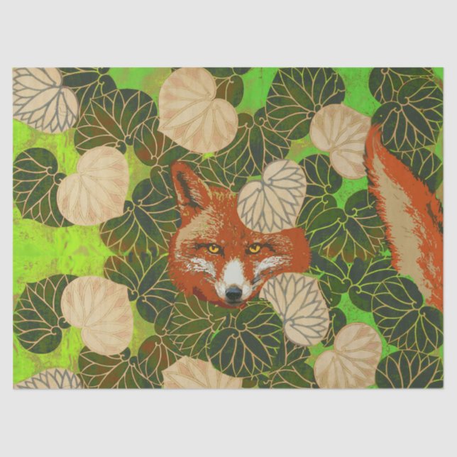 RED FOX AMONG THE GREEN LEAVES AND FOLIAGE TISSUE PAPER (Front)