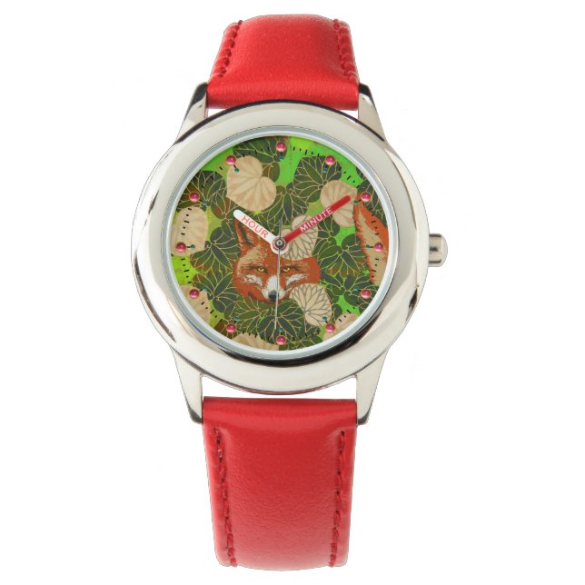 RED FOX AMONG THE GREEN LEAVES AND FOLIAGE WATCH (Front)