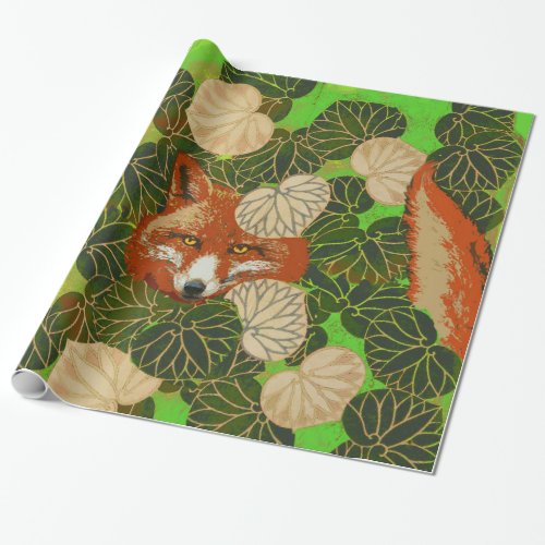 RED FOX AMONG THE GREEN LEAVES AND FOLIAGE WRAPPING PAPER