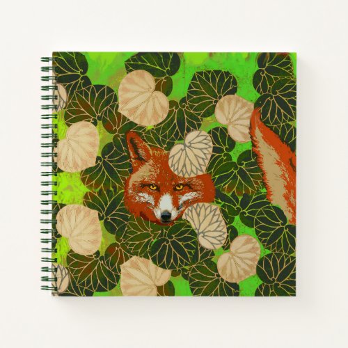 RED FOX AMONG THE WHITE GREEN LEAVESFOLIAGE NOTEBOOK