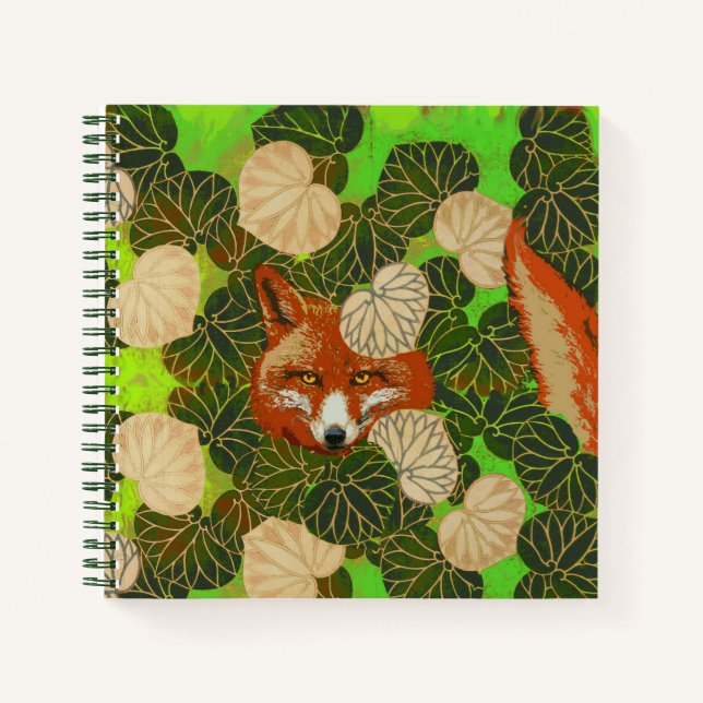 RED FOX AMONG THE WHITE GREEN LEAVES,FOLIAGE NOTEBOOK (Front)