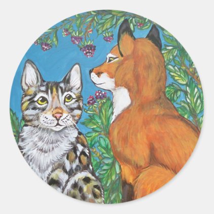 Red Fox and Bengal Cat Sticker Blackberries Cute