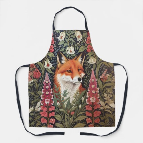 Red Fox and Foxgloves William Morris Inspired Apron