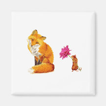 Red Fox and Mouse Friends Magnet