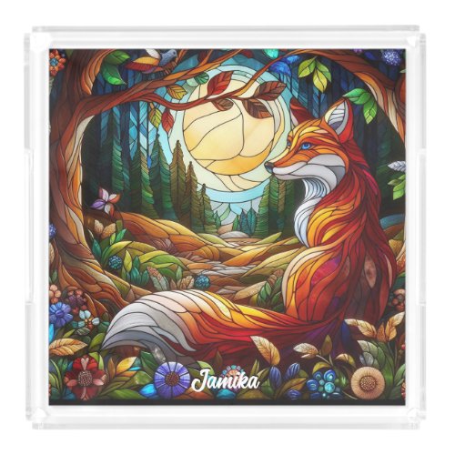  Red Fox and Sun and Forest Acrylic Tray