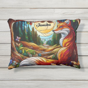 Red Fox and Sun and Forest Outdoor Pillow