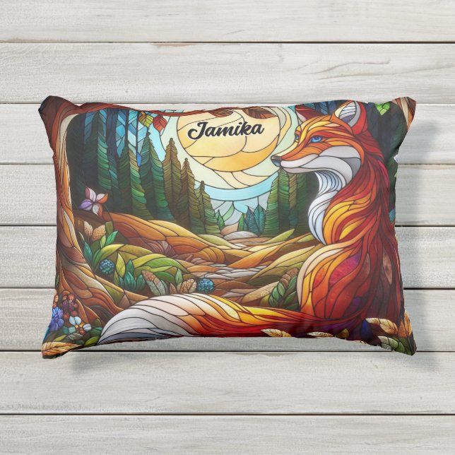  Red Fox and Sun and Forest Outdoor Pillow (Front)