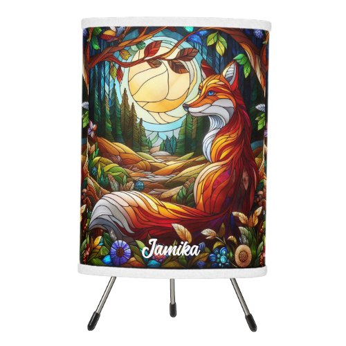  Red Fox and Sun and Forest Tripod Lamp