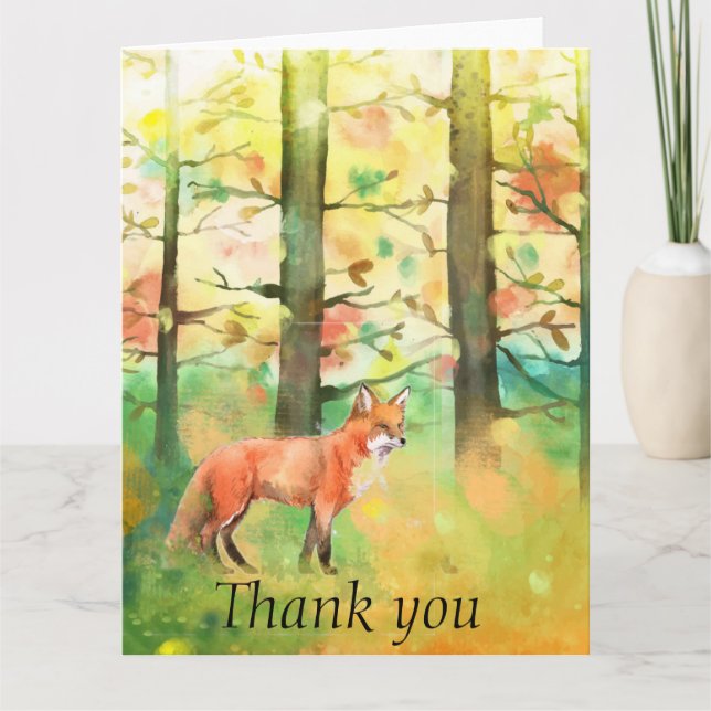 Red Fox Animal Autumn Fall Trees Thank You Thanks  Card (Front)