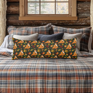 Red Fox Autumn Leaves Acorns Green Pattern Body Pillow