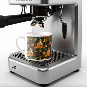 Red Fox Autumn Leaves Acorns Green Pattern Espresso Cup