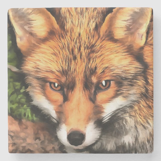 Red Fox Beautiful Wildlife Art Stone Coaster (Front)