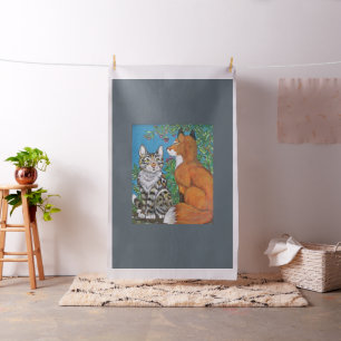 Red Fox & Bengal Cat Art Fabric  Baby Quilt Decor