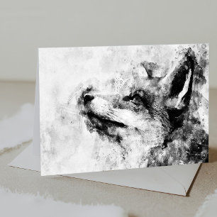 Red Fox Black and White Watercolor 01 Letterpress Thank You Card